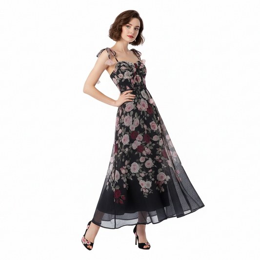 Fleura Embroidered Sweetheart Midi Dress