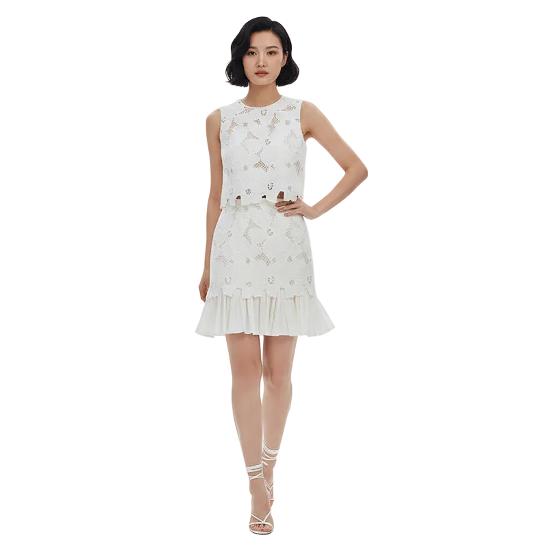 Garden Lattice Sleeveless Mini Dress.