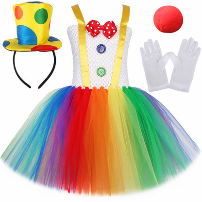 Girls Rainbow Clown Tutu Costume Set