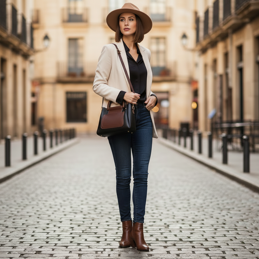 The Two-Tone Top Handle Crossbody Bag