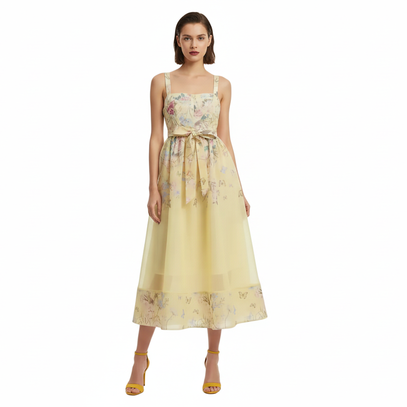 Fleura Embroidered Sweetheart Midi Dress