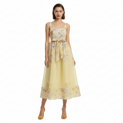 Fleura Embroidered Sweetheart Midi Dress