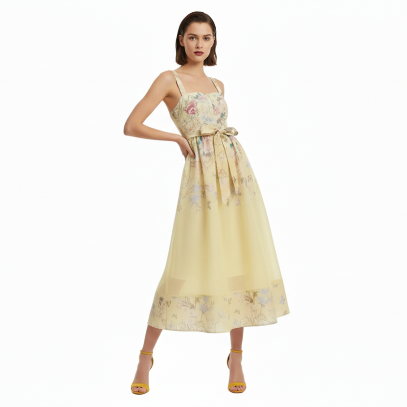 Fleura Embroidered Sweetheart Midi Dress