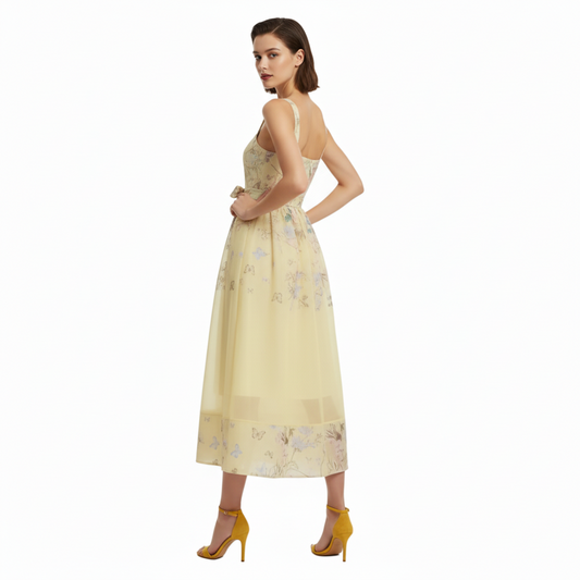 Fleura Embroidered Sweetheart Midi Dress