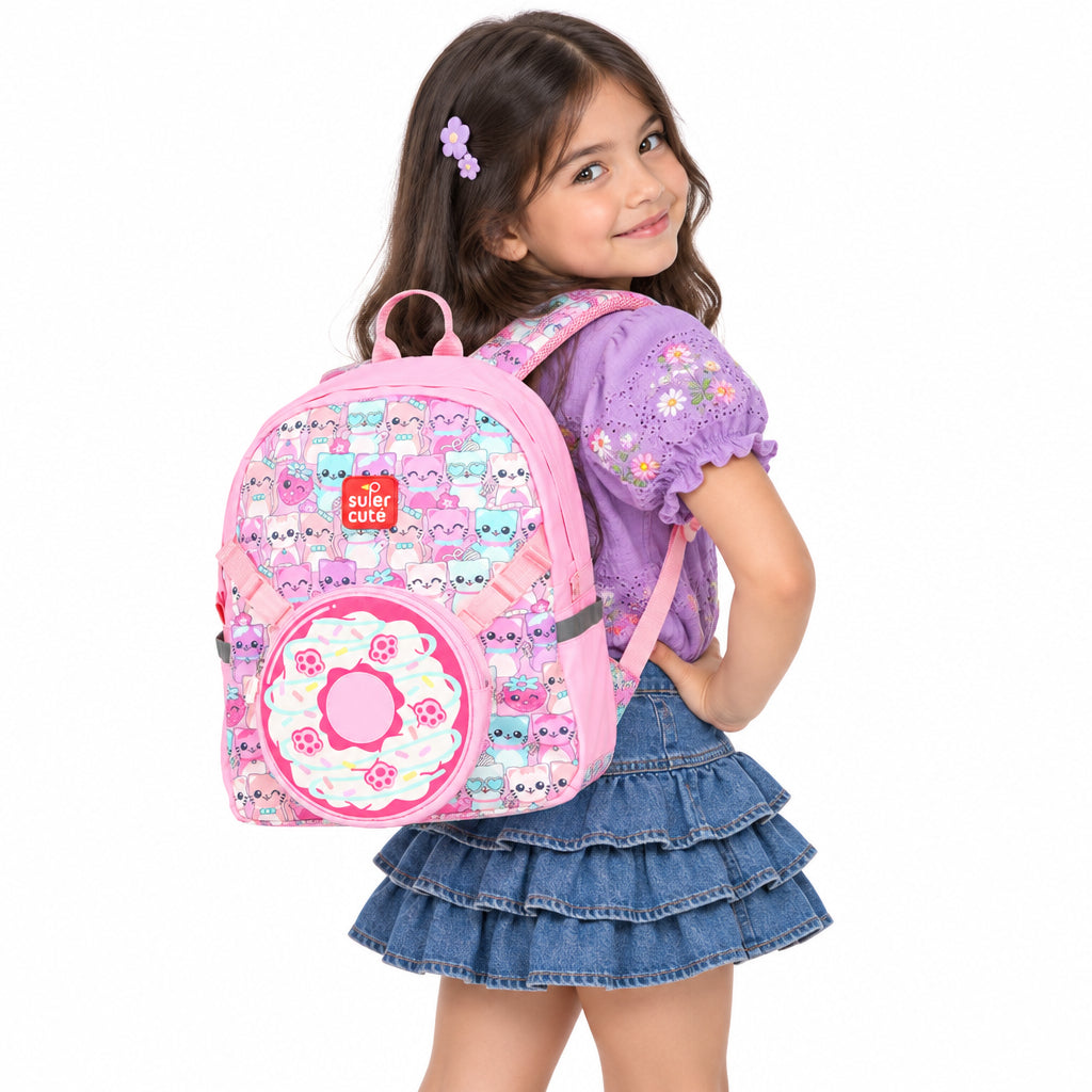 Supercute 2-in-1 Cats Love Donuts Kids Backpack with Detachable Donut Crossbody Bag