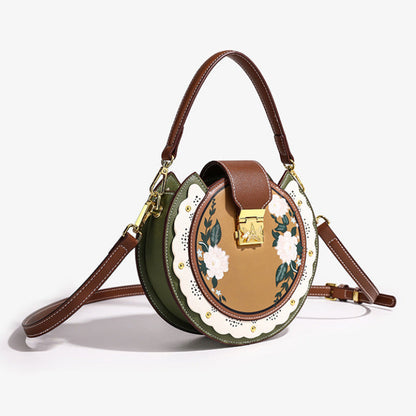 Vintage Floral Round Olive Crossbody