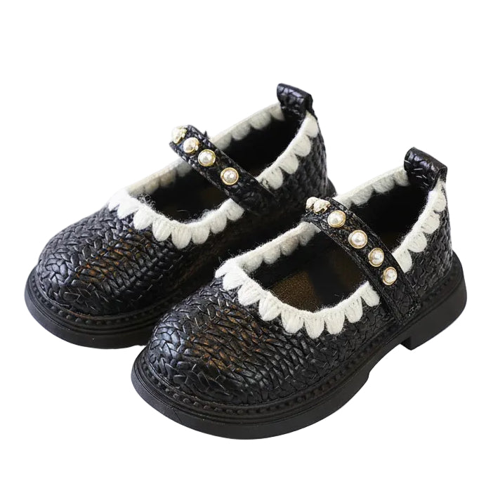 Girl's Aria Pearl Princess Soft Sole Mary Jane Shoes - Black