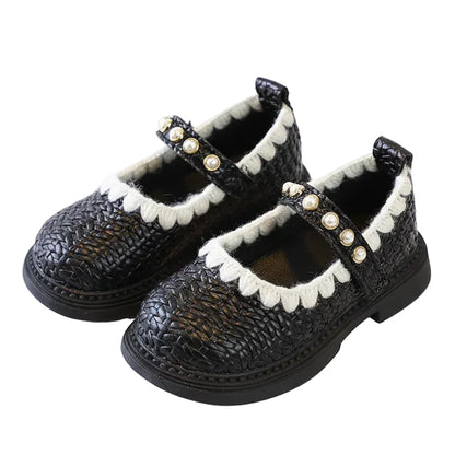Girl's Aria Pearl Princess Soft Sole Mary Jane Shoes - Black