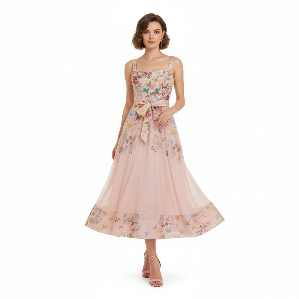 Fleura Embroidered Bandeau Midi Dress.
