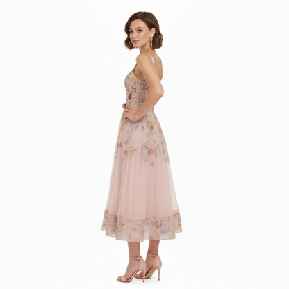Fleura Embroidered Sweetheart Midi Dress