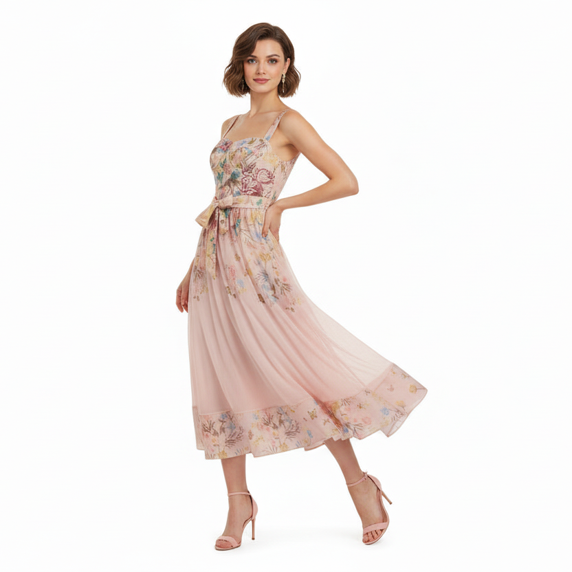 Fleura Embroidered Sweetheart Midi Dress