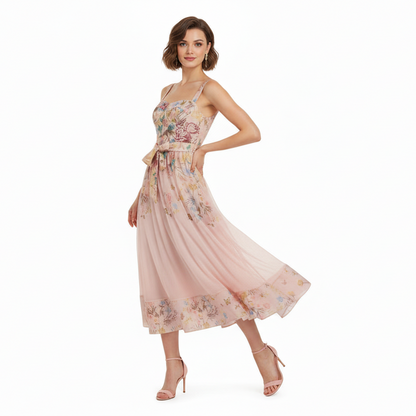 Fleura Embroidered Sweetheart Midi Dress