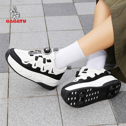 2-in-1 Kids Quad Roller Skate Shoes with Rotary Dial Buckle - Beige