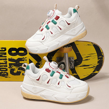 2-in-1 Kids Quad Roller Skate Shoes with Rotary Dial Buckle - Beige