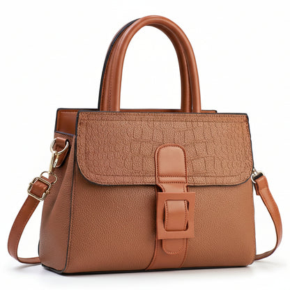 Patterned Linear Buckle Satchel Shoulder / Crossbody Bag