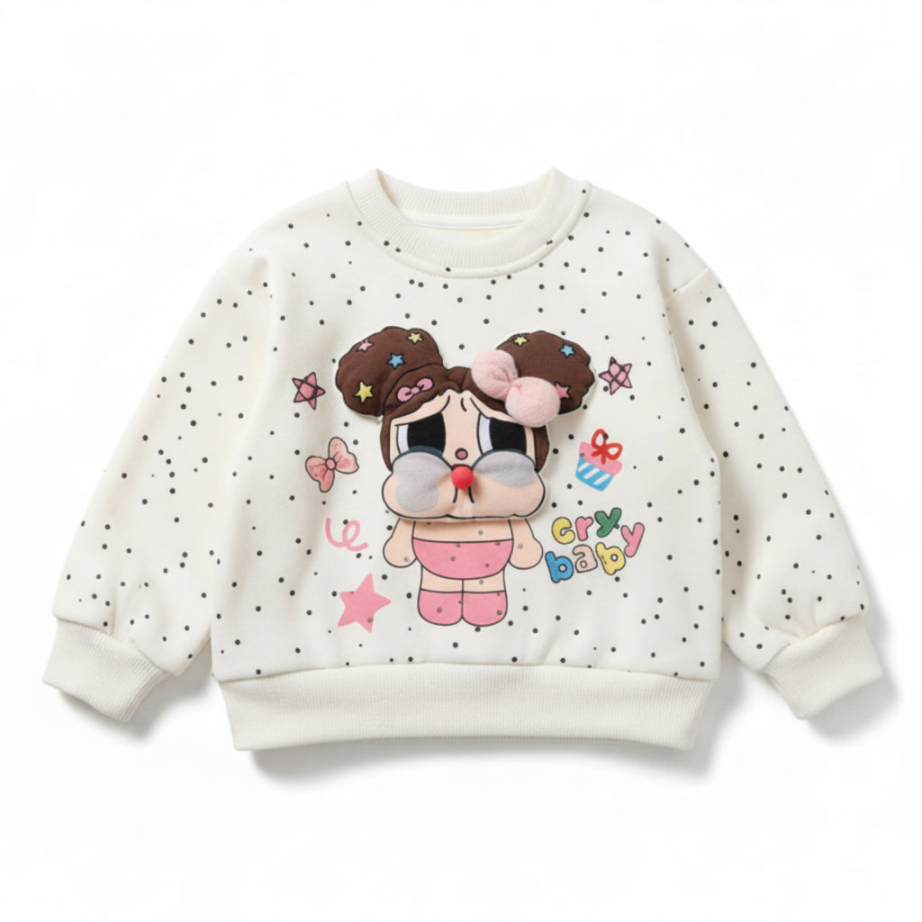 Girls 3D Cartoon Applique Pullover Sweatshirt