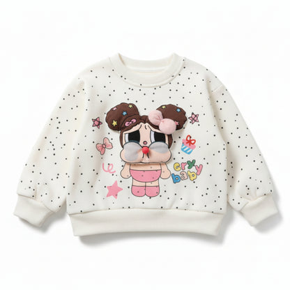 Girls 3D Cartoon Applique Pullover Sweatshirt