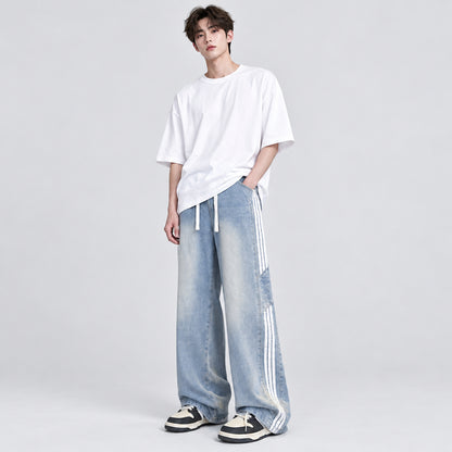 Men's Retro Washed Wide-Leg Denim Baggy Jeans