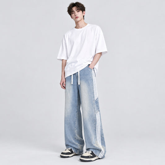 Men's Retro Washed Wide-Leg Denim Baggy Jeans
