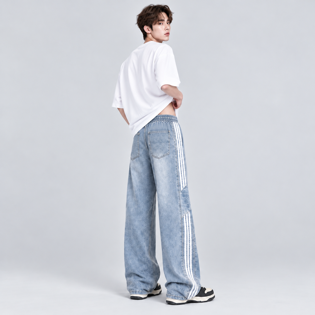 Men's Retro Washed Wide-Leg Denim Baggy Jeans