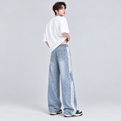 Men's Retro Washed Wide-Leg Denim Baggy Jeans