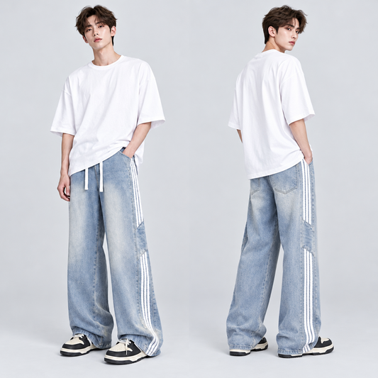 Men's Retro Washed Wide-Leg Denim Baggy Jeans