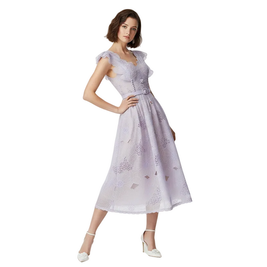 First Love Embroidered Purple Midi Dress