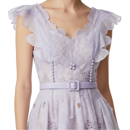 First Love Embroidered Purple Midi Dress