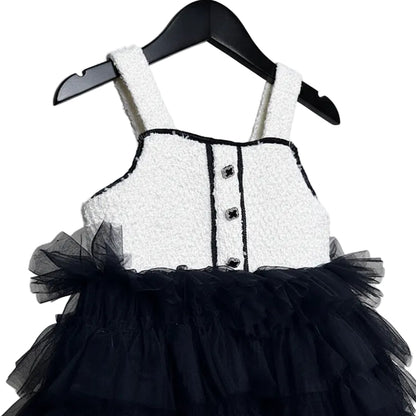 Girls Woolen Splicing Mesh Suspender Tutu Dress