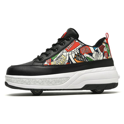 Unisex 2-in-1 Street-Art Graffiti Convertible Roller Skate Shoes | Kids & Adult