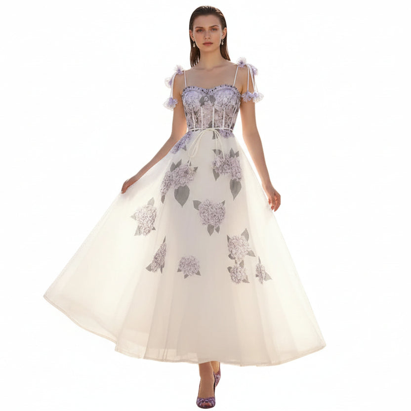 Fleura Embroidered Sweetheart Midi Dress.