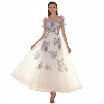 Fleura Embroidered Sweetheart Midi Dress.