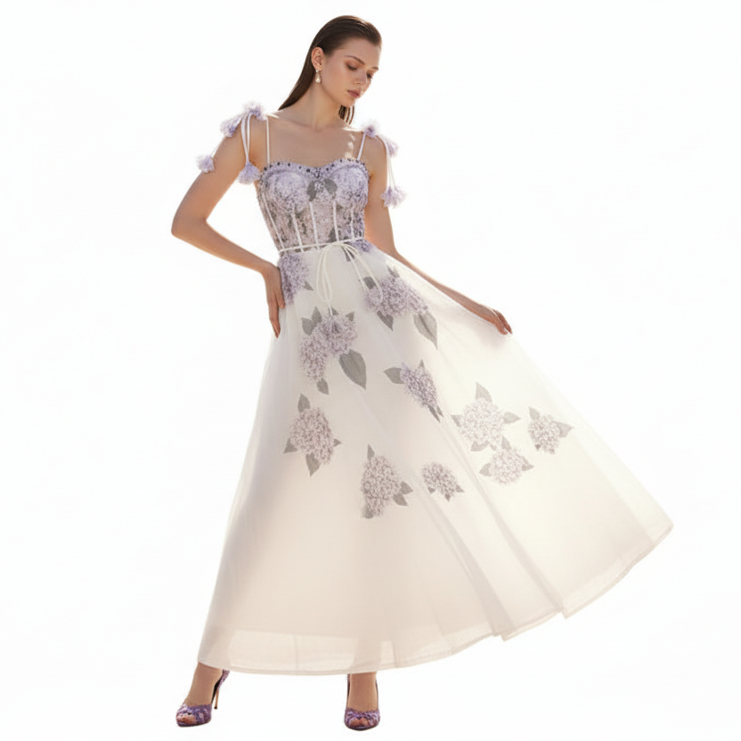 Fleura Embroidered Sweetheart Midi Dress