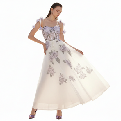 Fleura Embroidered Sweetheart Midi Dress