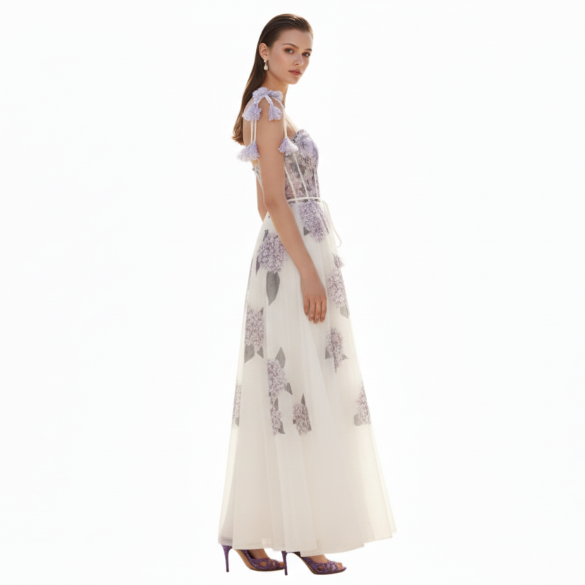 Fleura Embroidered Sweetheart Midi Dress