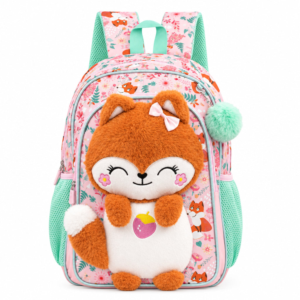 Girl's 3D Fox Plush School Backpack