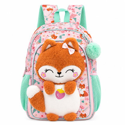 Girl's 3D Fox Plush School Backpack