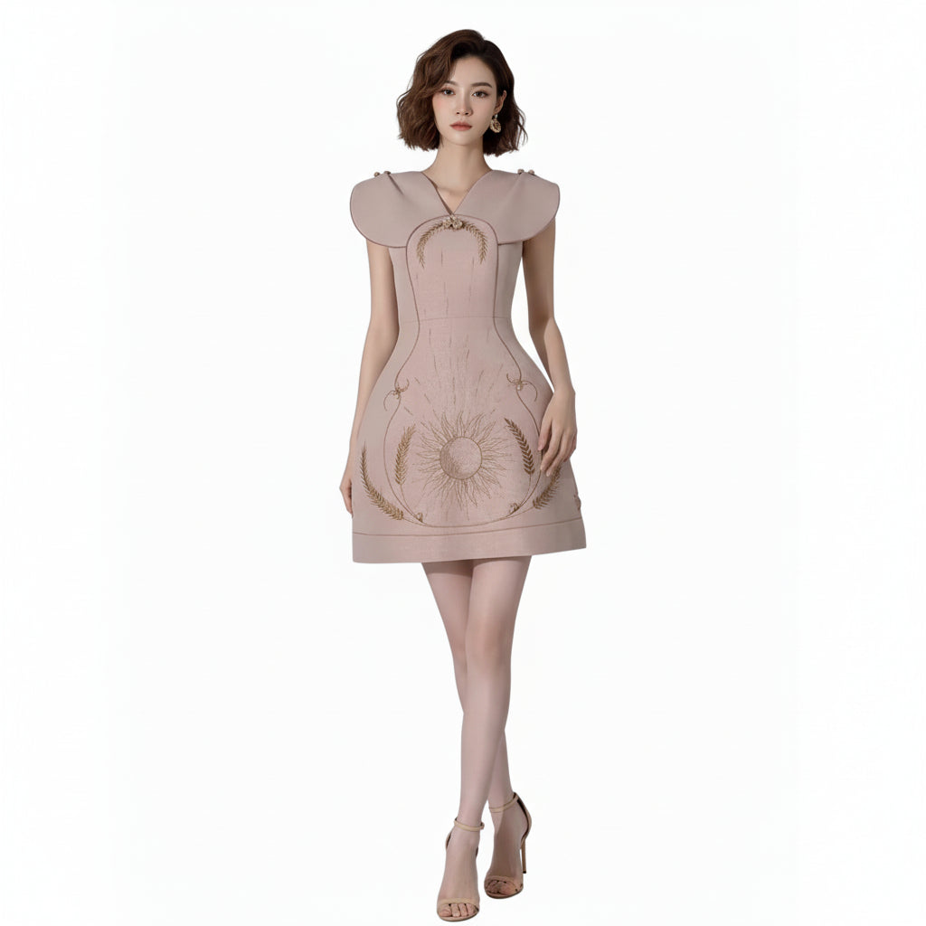 Moda Embroidered Temperament Mini Dress.