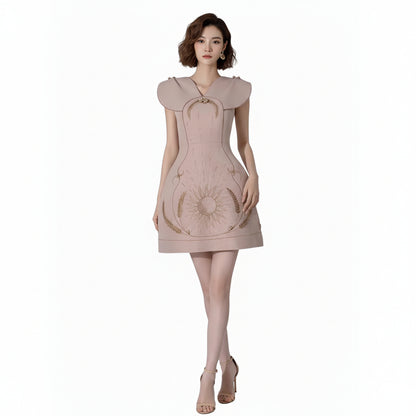Moda Embroidered Temperament Mini Dress.