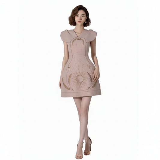 Moda Embroidered Temperament Mini Dress.