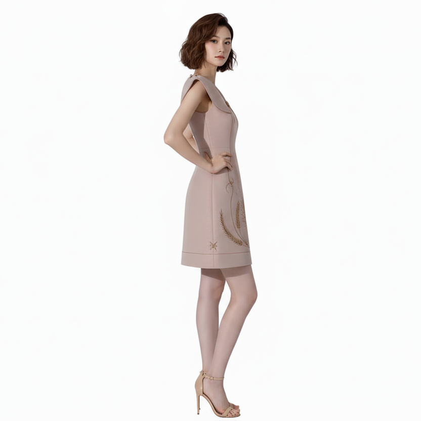 Moda Embroidered Temperament Mini Dress.