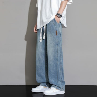Men's Wide-Leg Drawstring Streetwear Skate Denim Jeans
