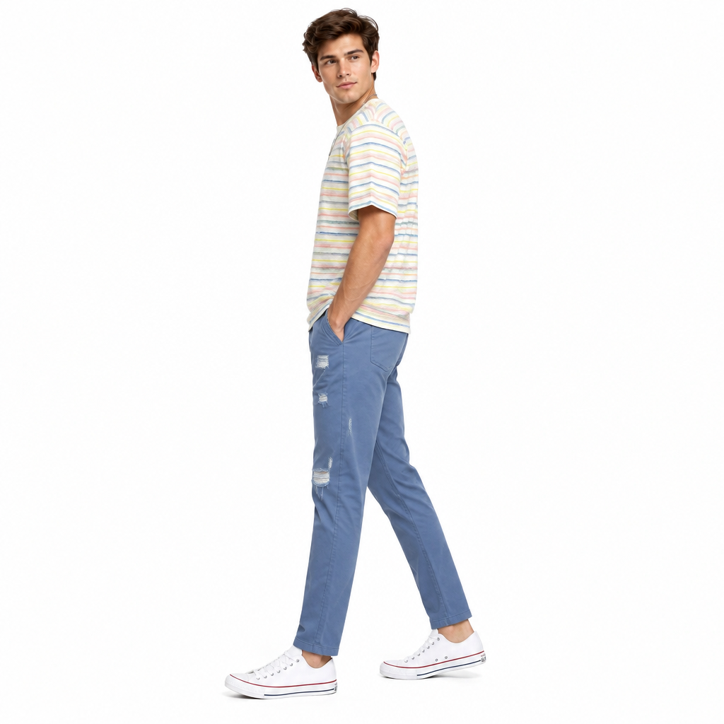 Jacquard Retro Textured Multi-Color Striped T-Shirt