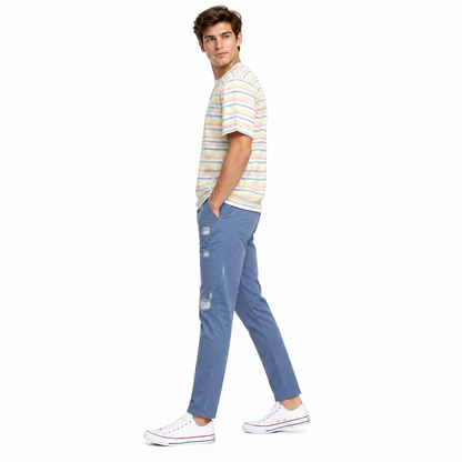 Jacquard Retro Textured Multi-Color Striped T-Shirt