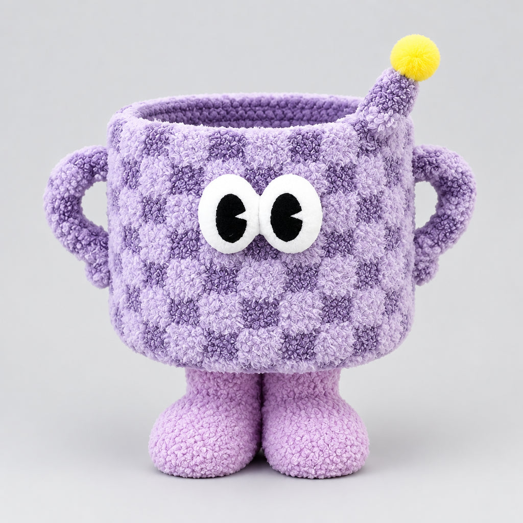 Adorable 3D Checkerboard Monster Storage Basket with Feet