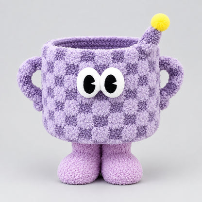 Adorable 3D Checkerboard Monster Storage Basket with Feet