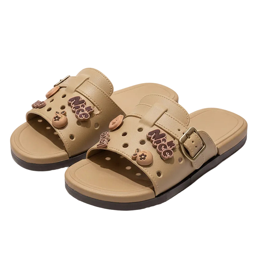 Women Honey Bear Charm Buckle Slides