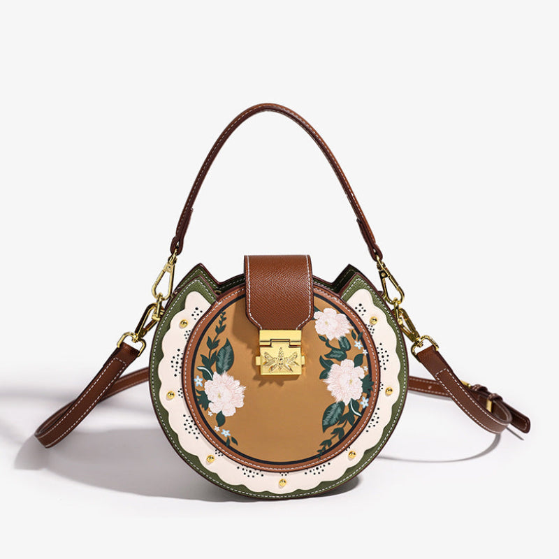 Vintage Floral Round Olive Crossbody