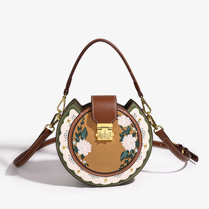 Vintage Floral Round Olive Crossbody