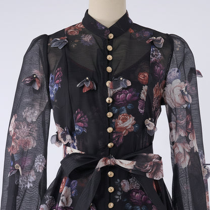 Fleura Embroidered Long Lantern Dress.